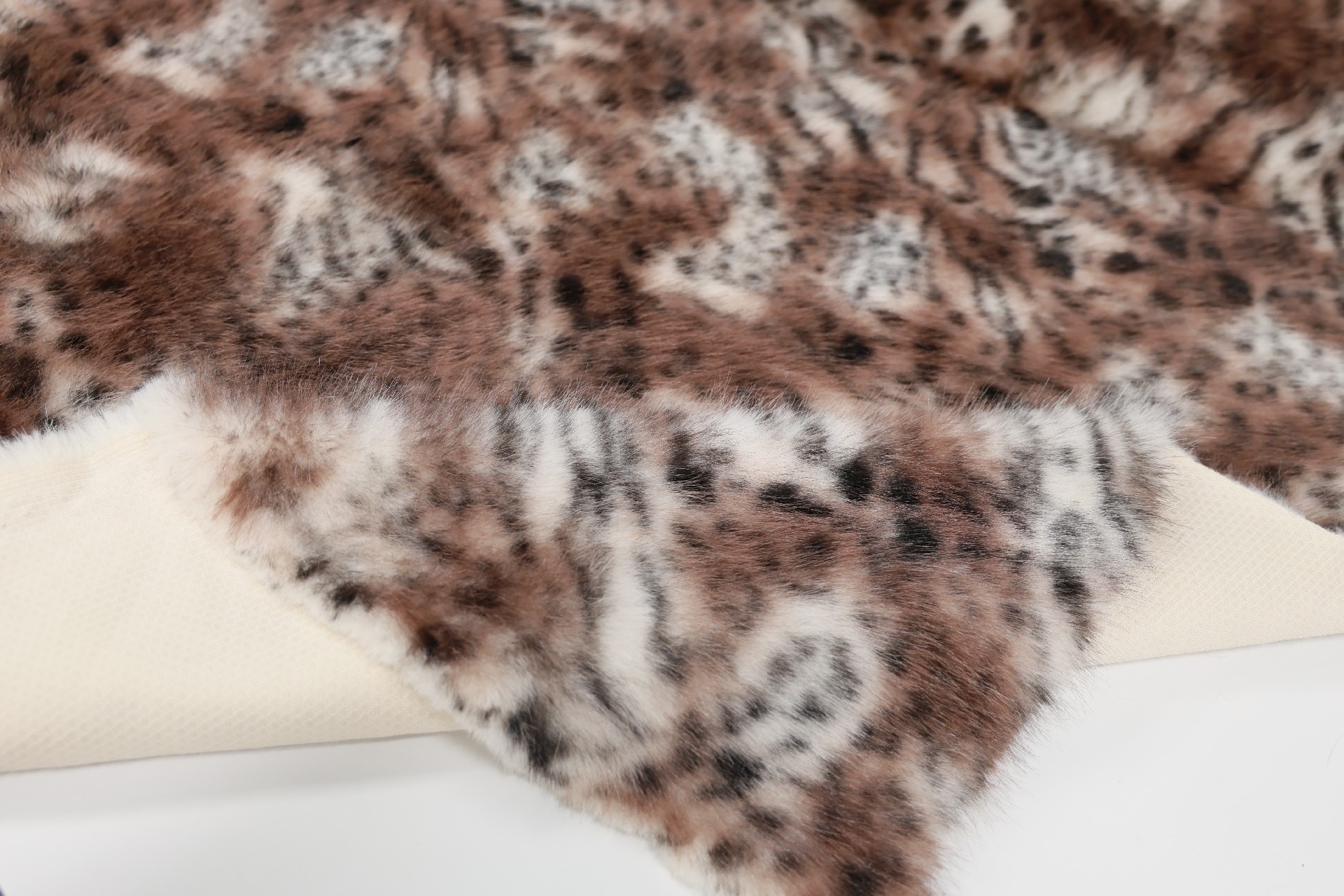 Faux fox fur Beige with Brown Tiger Print