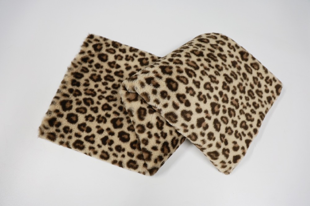 Brown 3-color printed leopard rabbit fur