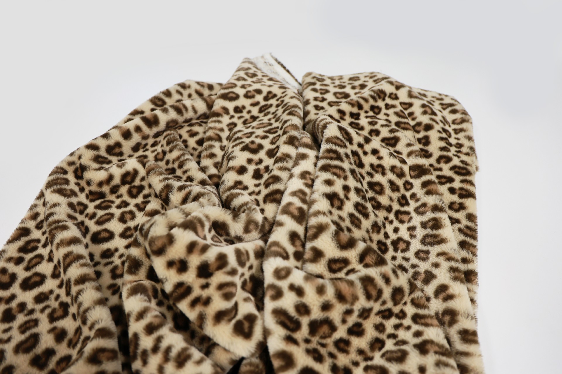 Brown 3-color printed leopard faux rabbit fur