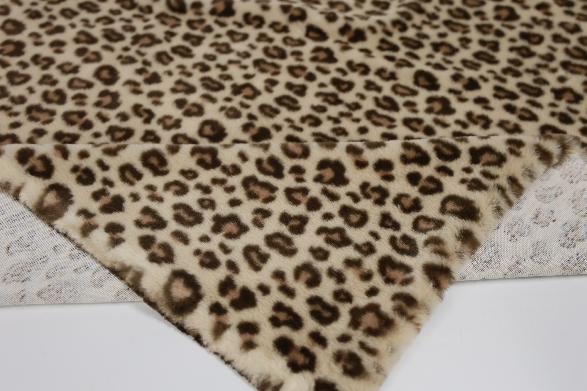 Brown 3-color printed leopard faux rabbit fur