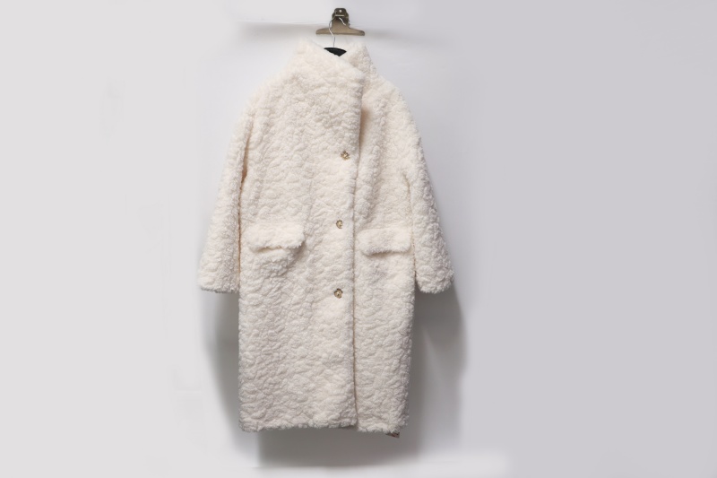 Curly Lambswool-Style Long Coat - OEKO-TEX Certified Eco-Friendly Faux Fur Jacket