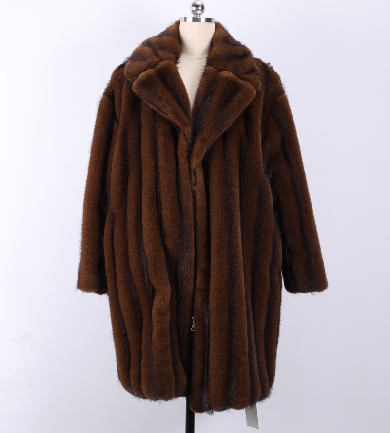 Long Brown Faux Mink Coat - Eco-Certified Winter Fur Jacket (Customizable)