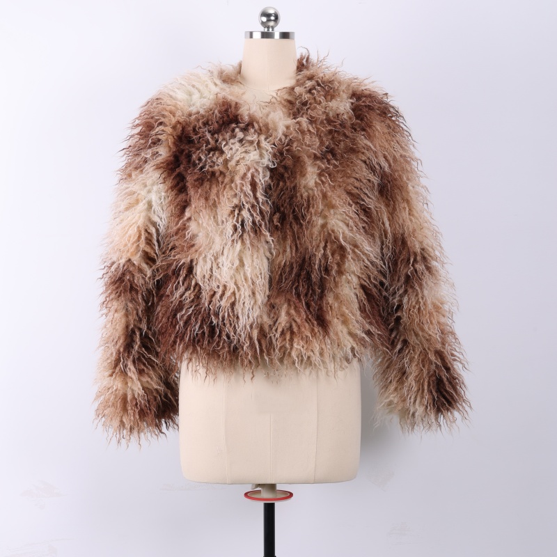 Beige Tie-Dye Faux Wool Coat - OEKO-TEX Certified Eco-Friendly Fabric