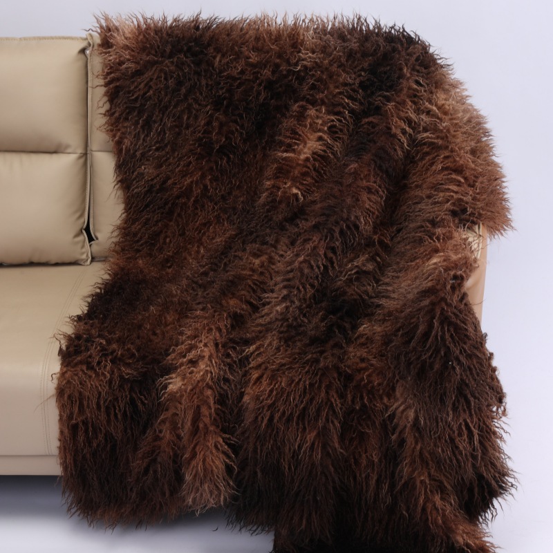 Brown Long-Pile Faux Wool Throw Blanket - OEKO-TEX Certified Winter Thickened Warm Blanket (Customizable)