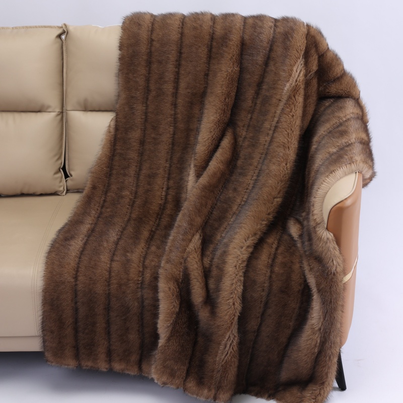 Khaki-dyed faux mink-trimmed blanket - OEKO-TEX® certified Winter blanket (customizable)