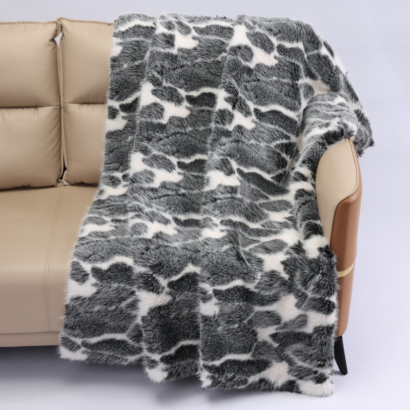 Luxury-inspired Gray-White Soft Faux Fur Blanket - Customizable Personalized Plush Blanket